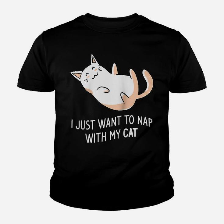 I Just Want To Nap With My Cat Funny Kitten Pet Lover Raglan Baseball Tee Youth T-shirt