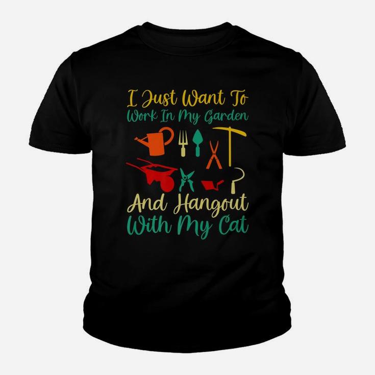 I Just Want To Work In My Garden And Hangout With My Cat Youth T-shirt