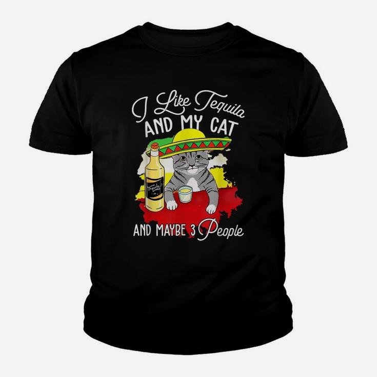 I Like Tequila And My Cat Funny Drinking Animal Lovers Tees Youth T-shirt