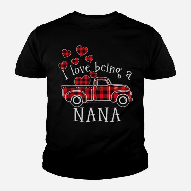 I Love Being A Nana Red Truck With Heart Valentines Day Youth T-shirt