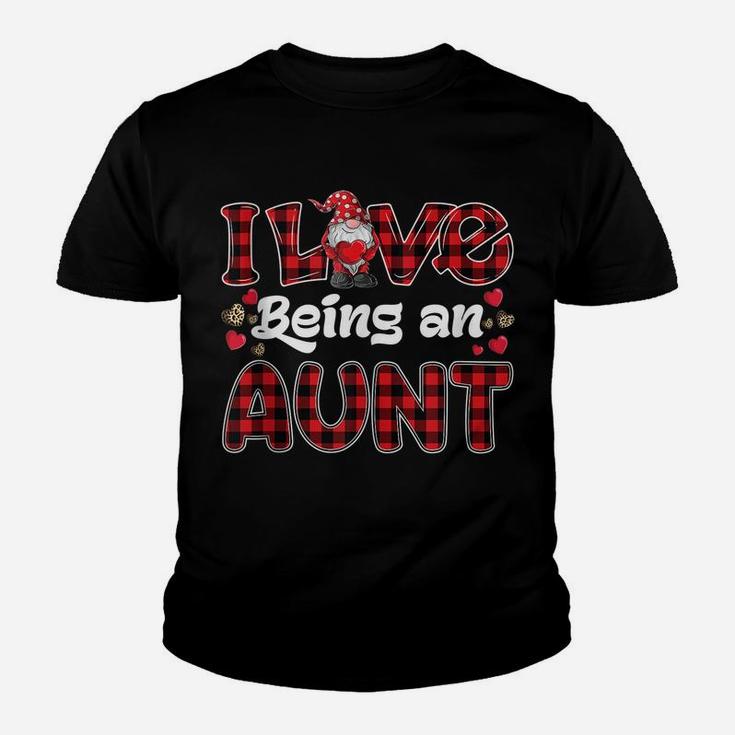 I Love Being Aunt Red Plaid Hearts Gnome Valentine's Day Youth T-shirt