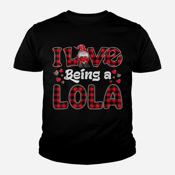I Love Being Lola Red Plaid Hearts Gnome Valentine's Day Youth T-shirt