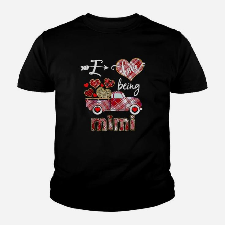 I Love Being Mimi Red Plaid Truck Hearts Valentines Day Youth T-shirt