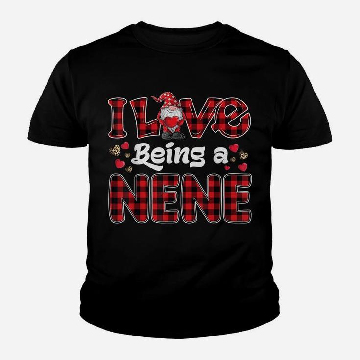 I Love Being Nene Red Plaid Hearts Gnome Valentine's Day Youth T-shirt