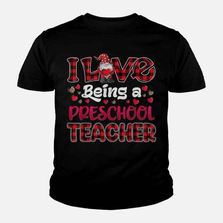 I Love Being Preschool Teacher Hearts Gnome Valentine's Day Youth T-shirt