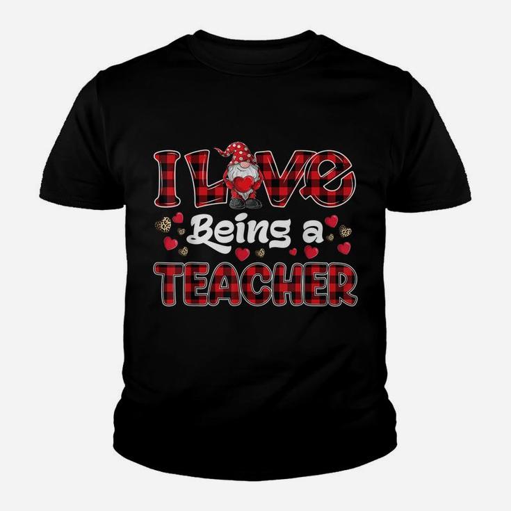 I Love Being Teacher Red Plaid Hearts Gnome Valentine's Day Youth T-shirt