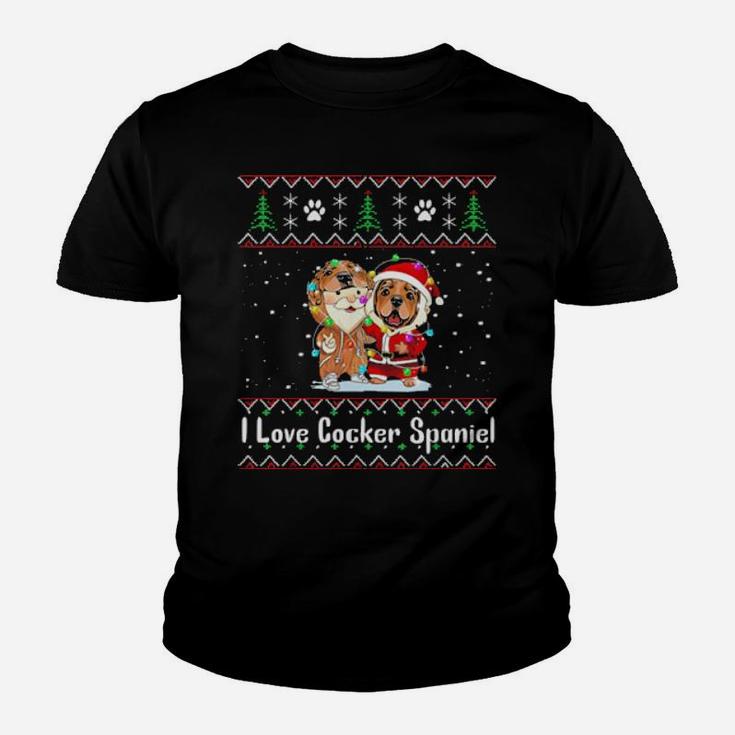 I Love Cocker Spaniel Wearing Santa Suit Fairy Light Costume Youth T-shirt