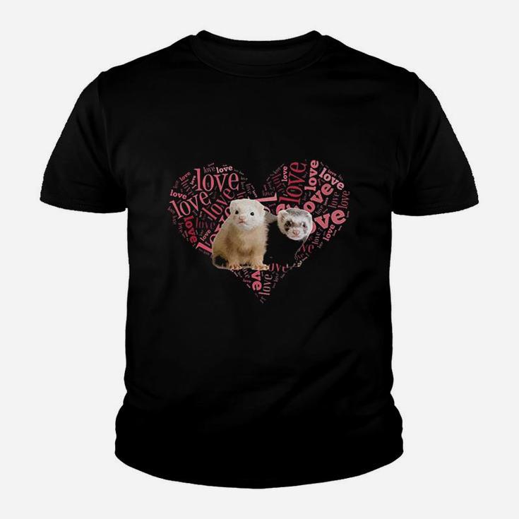 I Love Ferrets Heart Shaped Youth T-shirt