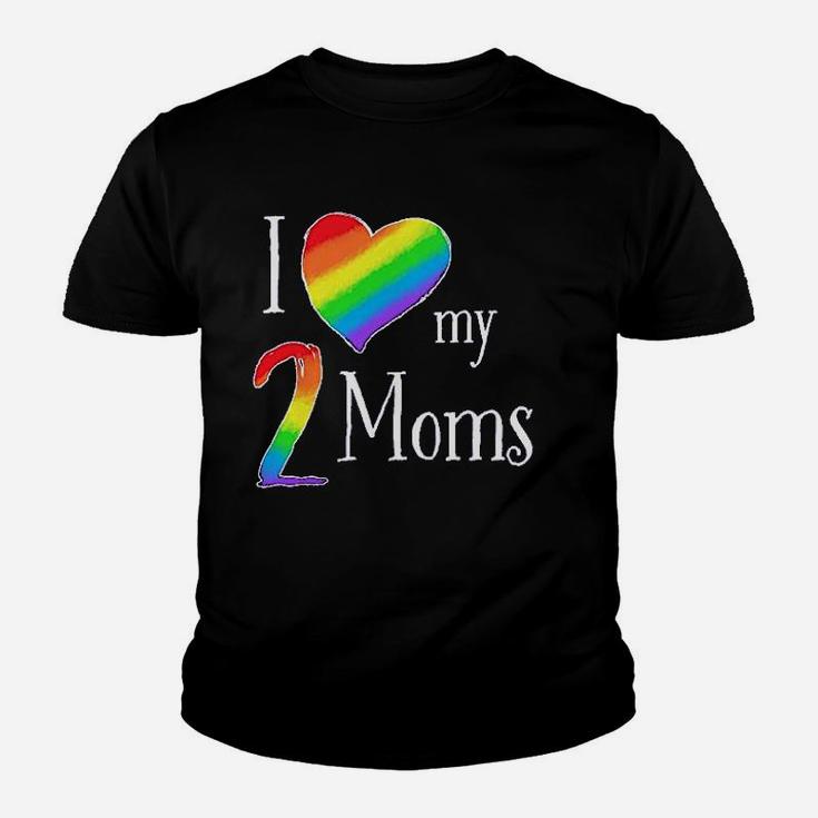I Love My 2 Moms Pride Rainbow Heart Youth T-shirt