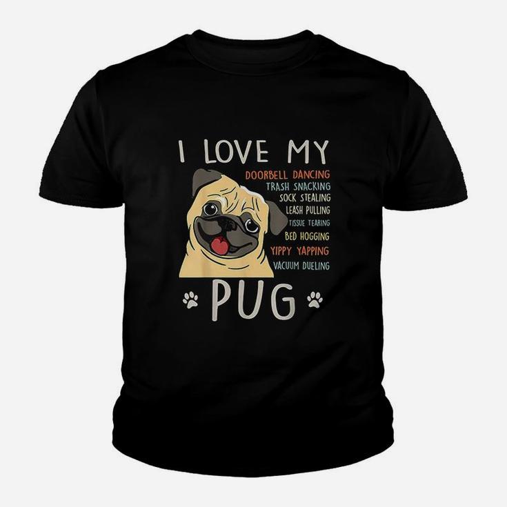 I Love My Pug Dog Mom Dad Youth T-shirt