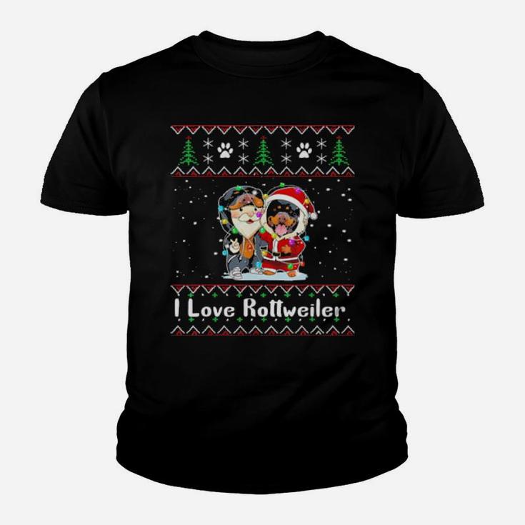 I Love Rottweiler Wearing Santa Suit  Fairy Light Costume Youth T-shirt