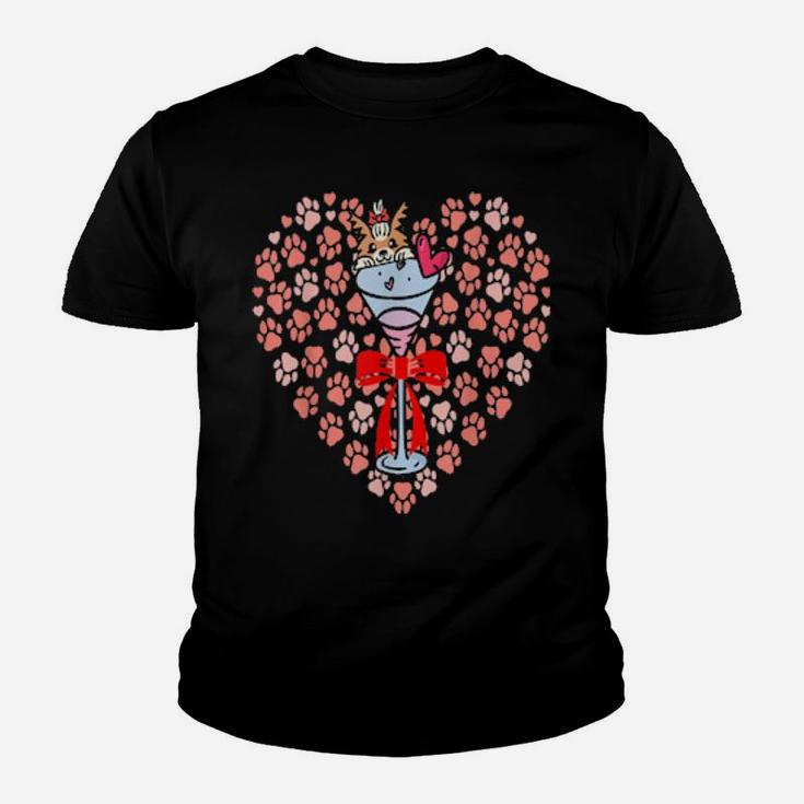 I Love You Martini Dog Valentines Day Heart Paws Youth T-shirt