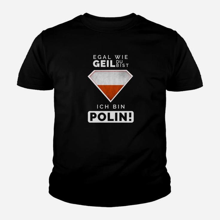 Ich bin Polin lustiges Kinder Tshirt in Schwarz, Humorvolles Damenoberteil