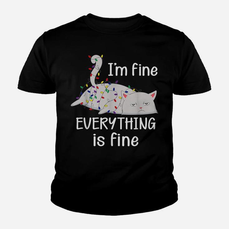 I'm Fine Everything Is Fine Christmas Lights Funny Cat Lover Youth T-shirt