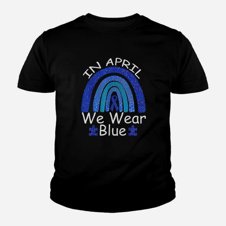 In April We Wear Blue Rainbow Awareness Month Puzzle Youth T-shirt