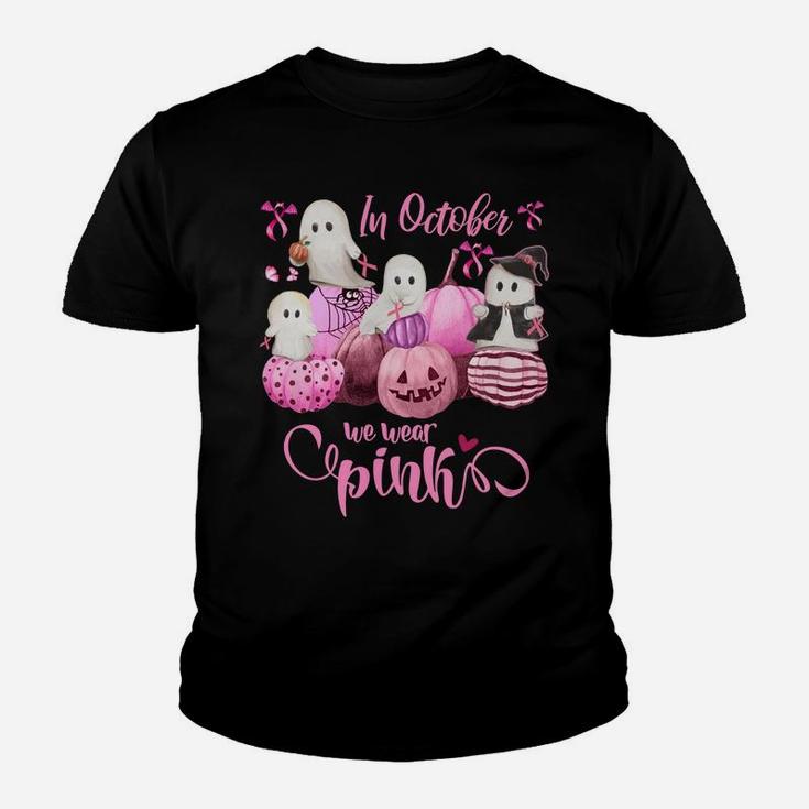 In October We Wear Pink Pumpkin, Ghost And Flower Sweatshirt Youth T-shirt