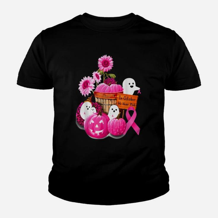 In October We Wear Pink Pumpkin, Ghost And Flower Youth T-shirt