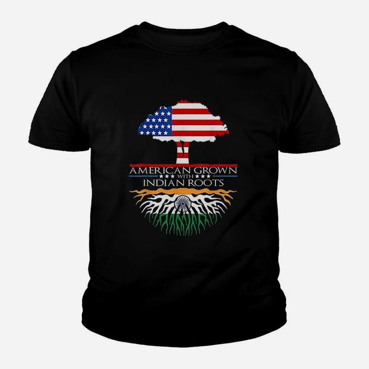 Indian Roots American Grown Tree Flag Usa India Asian Youth T-shirt
