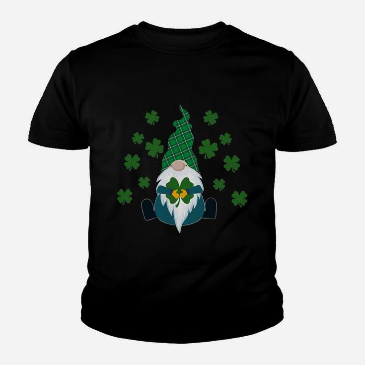 Irish Gnome Holding Shamrock Green Plaid St Patrick Day Youth T-shirt