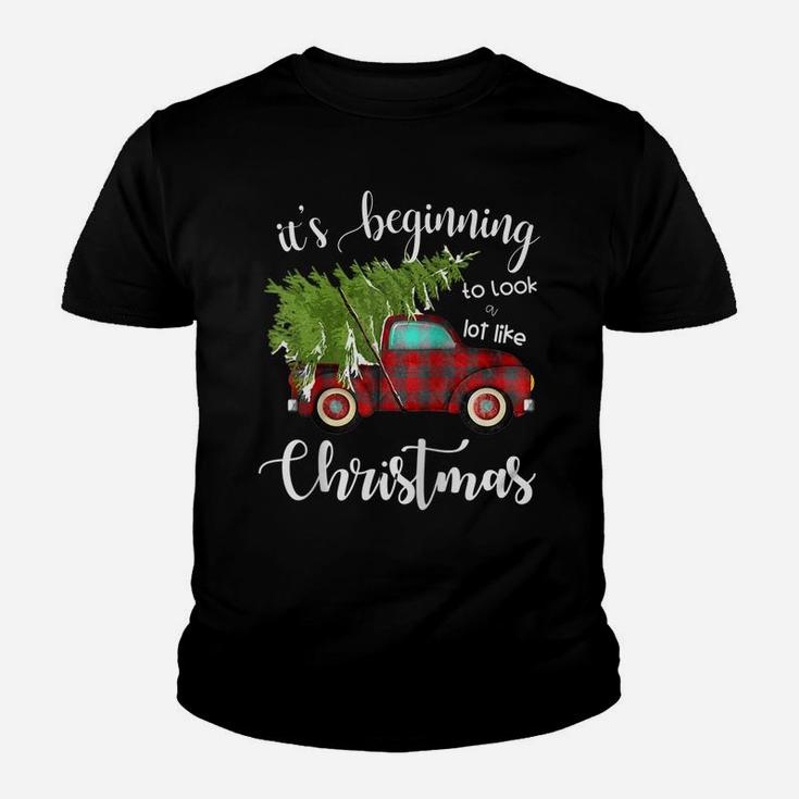 Its Beginning To Look A Lot Like Christmas Vintage Truck Raglan Baseball Tee Youth T-shirt