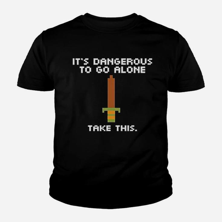 Its Dangerous To Go Alone Take This 8 Bit Gaming Black Youth T-shirt