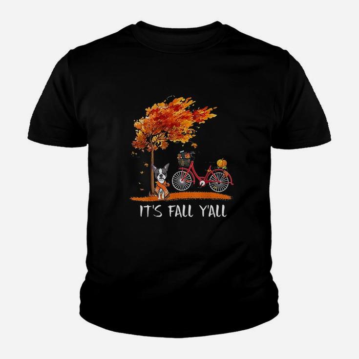 Its Fall Yall Boston Terrier Bike Pumpkin Spice Autumn Youth T-shirt