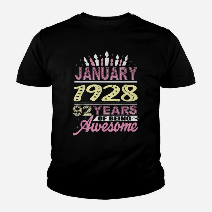 January 1928 92 Years 92Nd Birthday Candle Gifts For Women Youth T-shirt