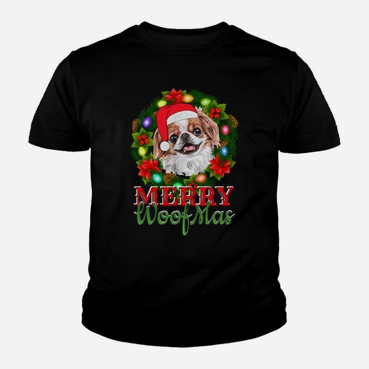 Japanese Chin Christmas Merry Woofmas Dog Lover Gift Sweatshirt Youth T-shirt