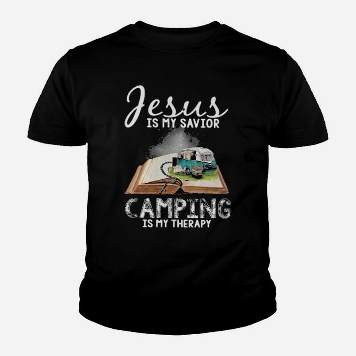 Jesus Is My Savior Camping Is My Therapy Youth T-shirt
