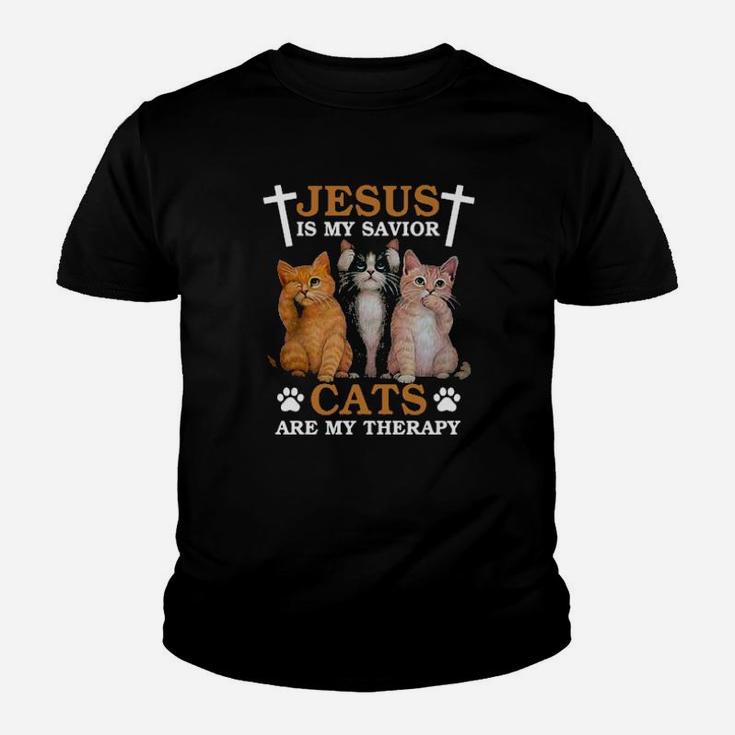 Jesus Is My Savior Cats Are My Therapy Youth T-shirt