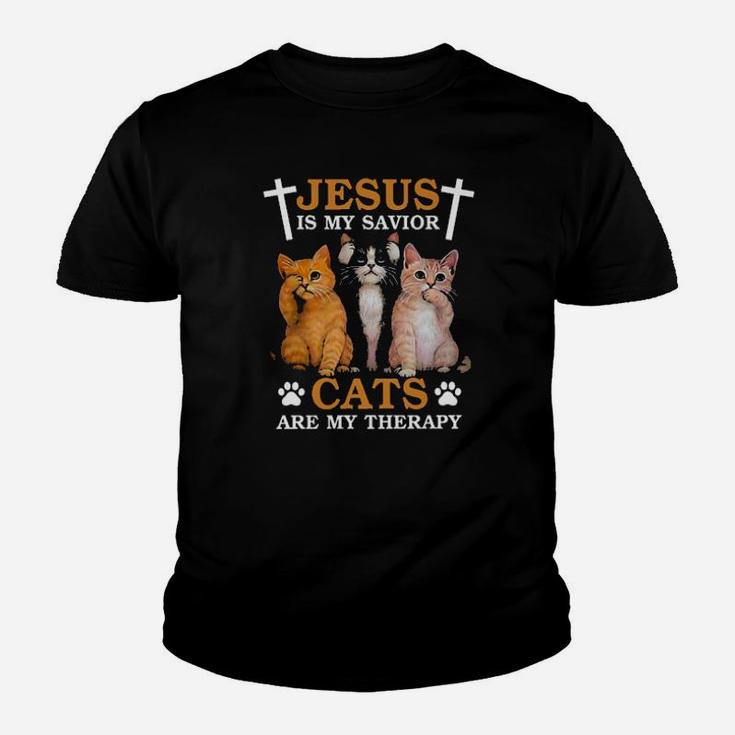 Jesus Is My Savior Cats Are My Therapy Youth T-shirt