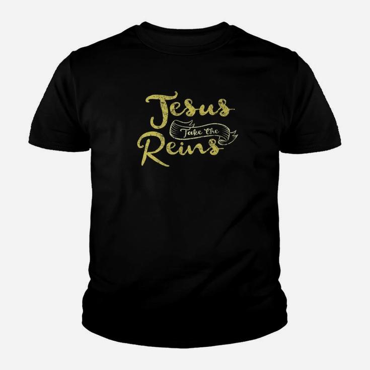 Jesus Take The Reins Christian Rodeo Distressed Youth T-shirt