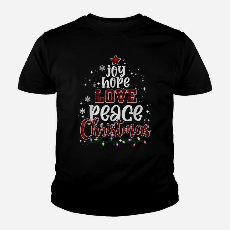 Joy Hope Love Peace Christmas Buffalo Plaid Christmas Pajama Youth T-shirt