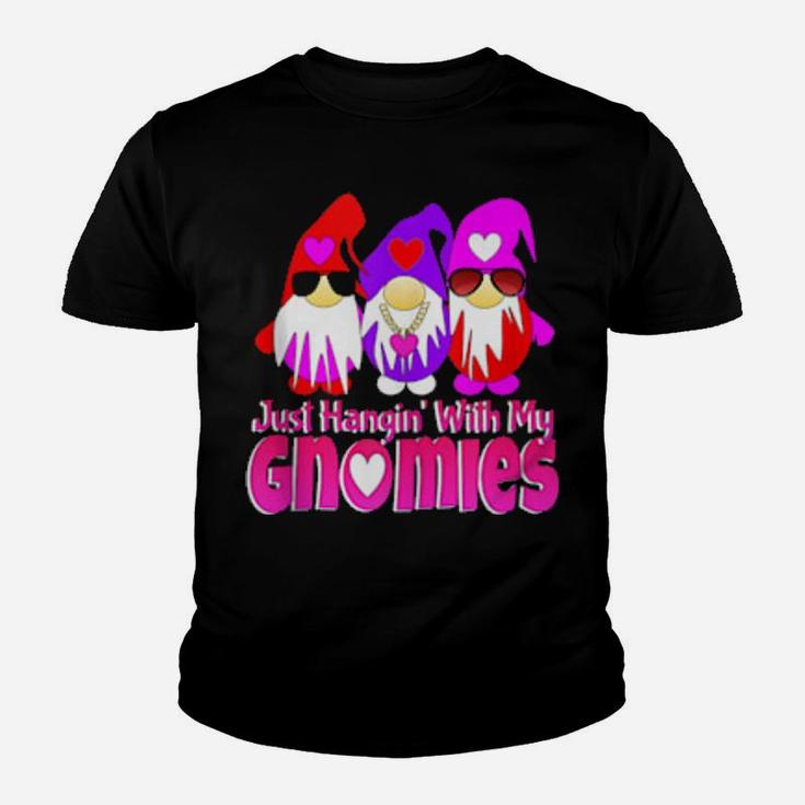 Just Hangin With My Gnomies Valentines Day Hearts 3 Gnomes Youth T-shirt