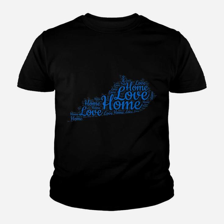 Kentucky Home State Map Gift Ky Blue Love Type Map Present Youth T-shirt