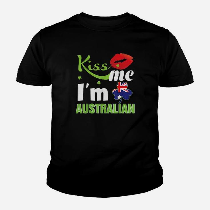 Kiss Me I'm Australian St Patrick Day Shamrock Clover Flag Youth T-shirt