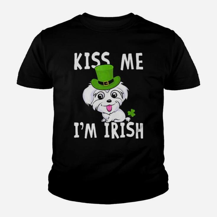 Kiss Me I'm Irish Maltese  Dog Pet Green Patricks Youth T-shirt