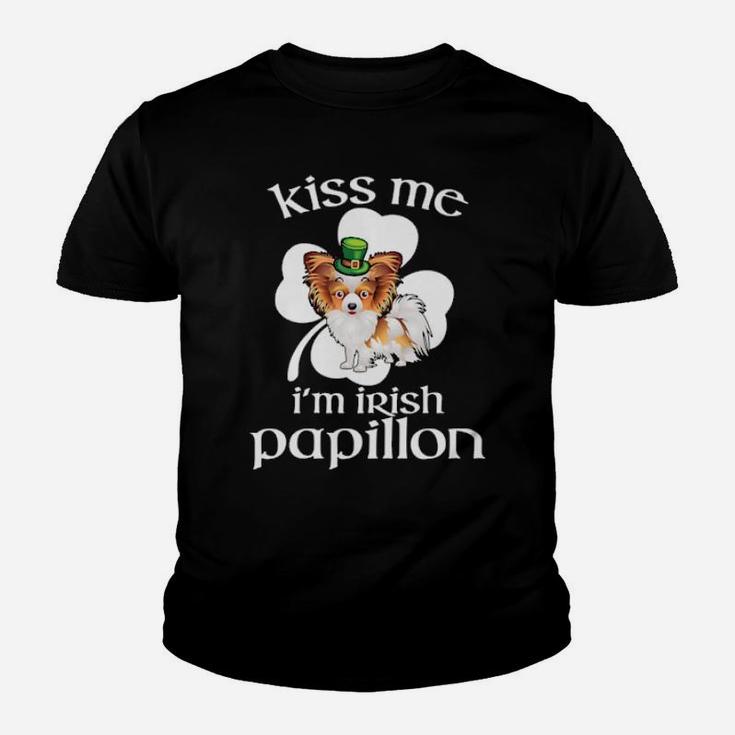 Kiss Me I'm Irish Papillon Dog Leprechaun Youth T-shirt