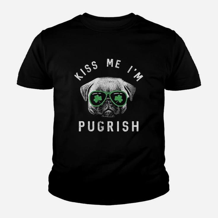 Kiss Me Im Pugrish Funny Saint Patricks Day Pug Irish Clover Youth T-shirt