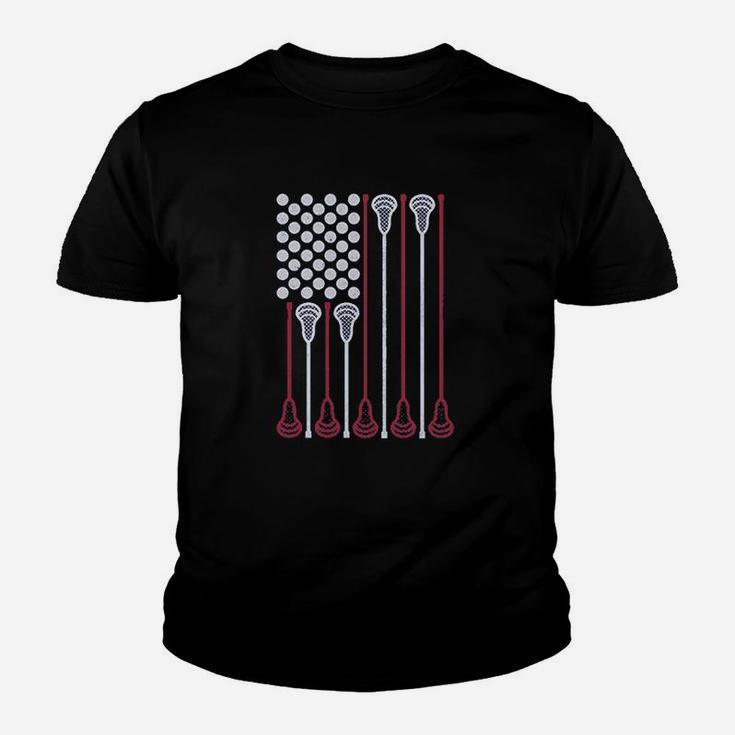 Lacrosse Stick American Flag Lax Player Youth T-shirt