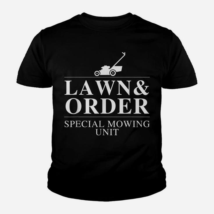 Lawn & Order Special Mowing Unit Funny Dad Joke Youth T-shirt