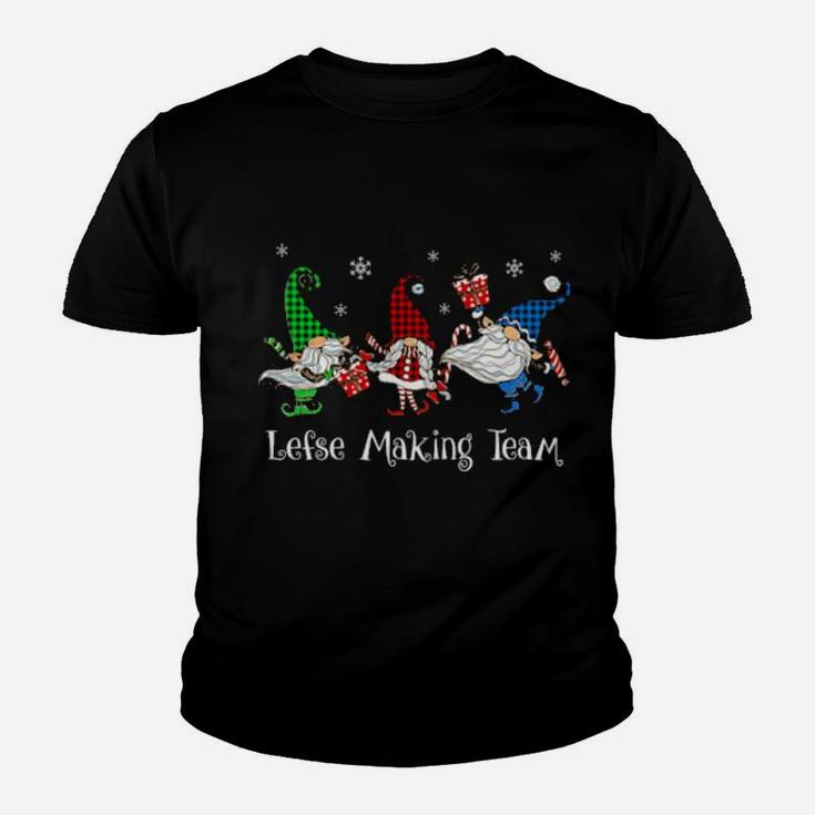 Lefse Making Rolling Team Gnome Buffalo Plaid Gnomes Xmas Gift Youth T-shirt