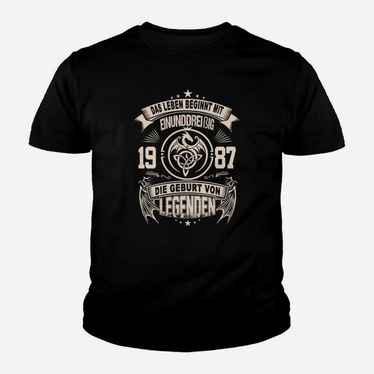 Legendäres Geburtsjahr 1987 Herren Kinder Tshirt, Schwarzes Retro Design