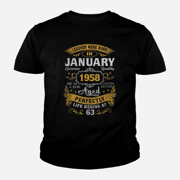 Legends Born In January 1958 63Rd Birthday Gift 63 Yrs Old Youth T-shirt