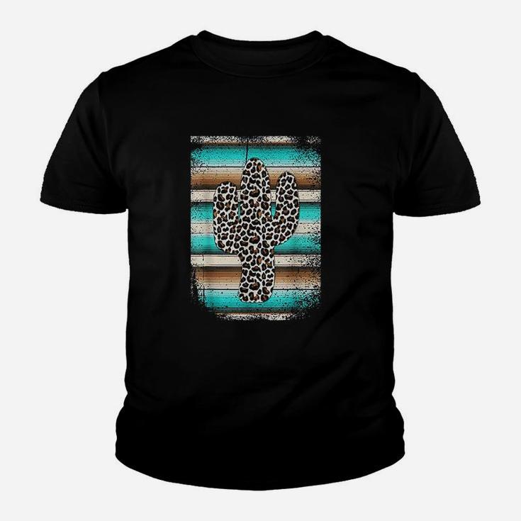Leopard Cactus Serape Cactus Print Turquoise Brown Youth T-shirt