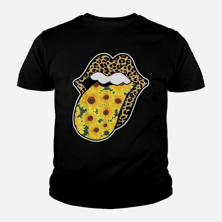 Leopard Lips Sunflower Tongue Sticking Out Flower Graphic Youth T-shirt