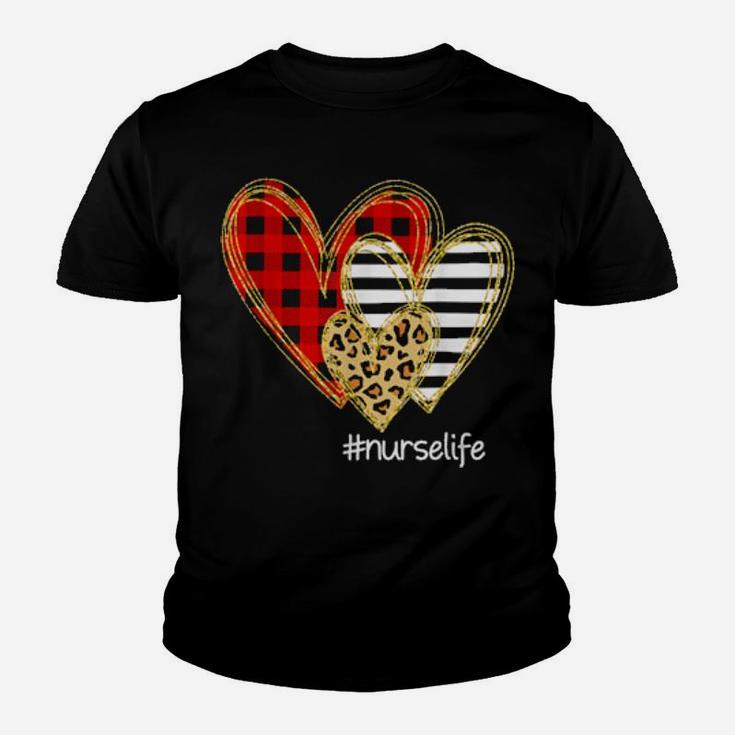 Leopard Red Plaid Striped Hearts Nurse Life Valentine's Day Youth T-shirt