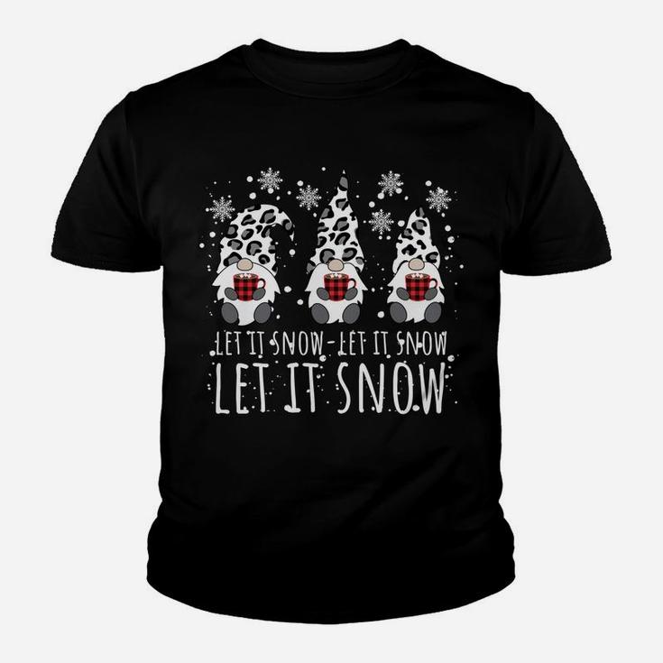 Let It Snow Winter Gnome - Leopard Buffalo Plaid Snowflakes Youth T-shirt