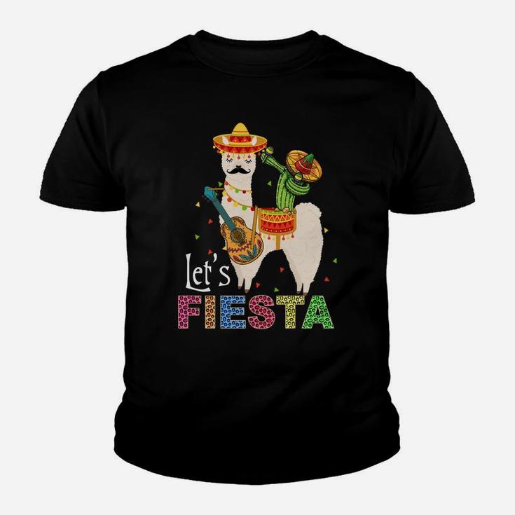 Let's Fiesta Llama Cinco De Mayo Cactus Sombrero Maracas Youth T-shirt