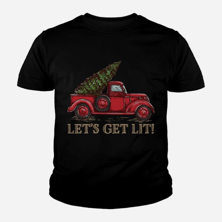 Let's Get Lit Christmas Design - Old Truck With A Xmas Tree Sweatshirt Youth T-shirt